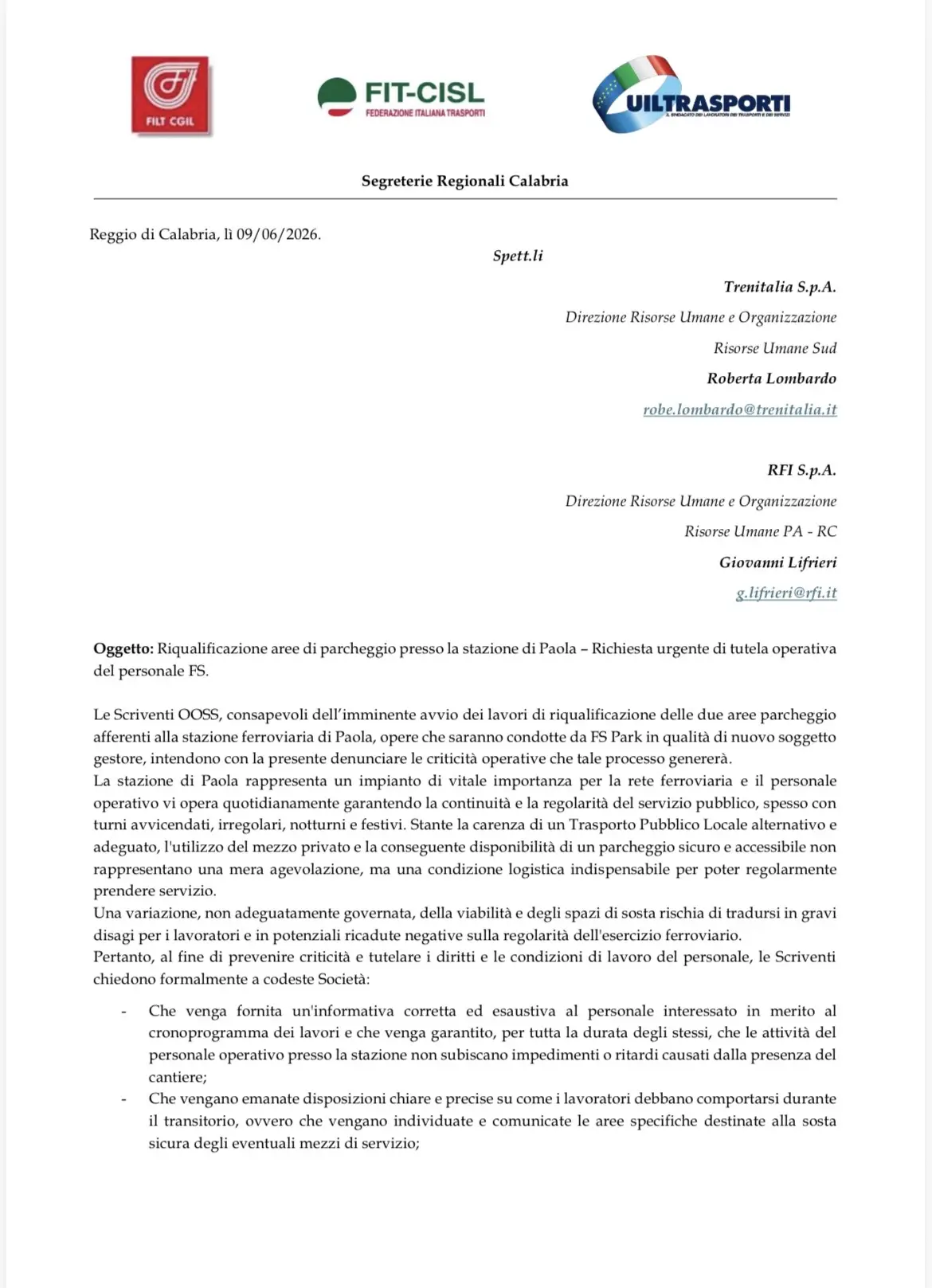 Nota parcheggi Paola